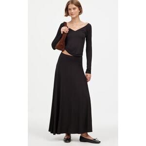 Madewell Jersey Asymmetric-Seam Midi Skirt WMNS M Jet Black Knit Pull On Stretch
